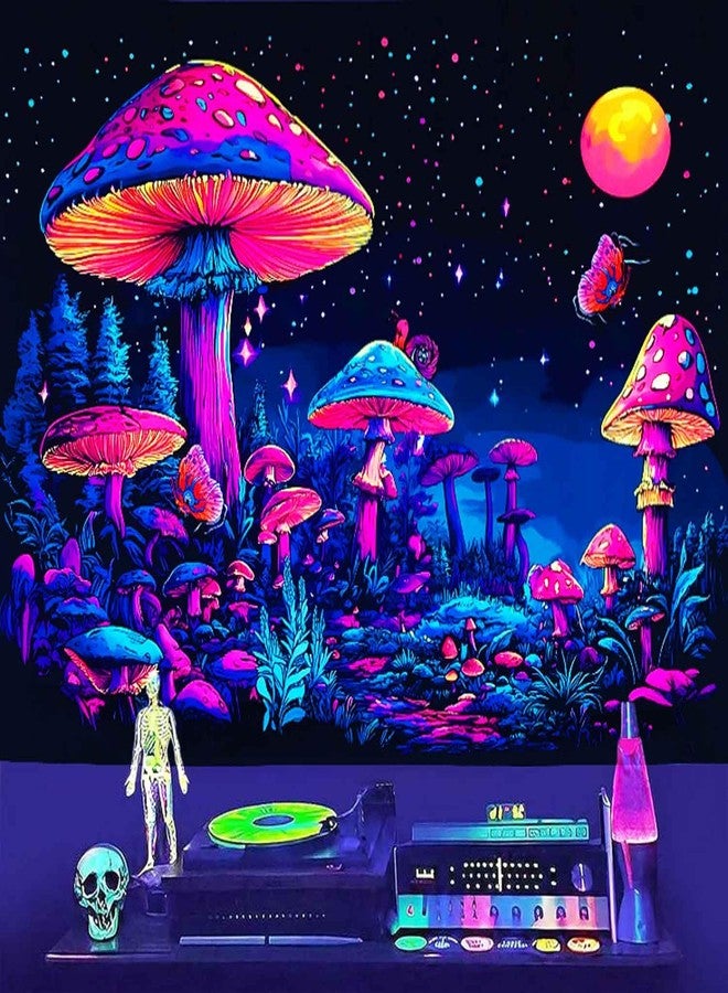 TUGCAY Blacklight Mushroom Tapestry UV Reactive Fantasy Forest Moon Plant Snail Tapestry Cute Aesthetic Wall Tapestries for Bedroom Dorm Living Room 47 x 35 Inches - Image 3